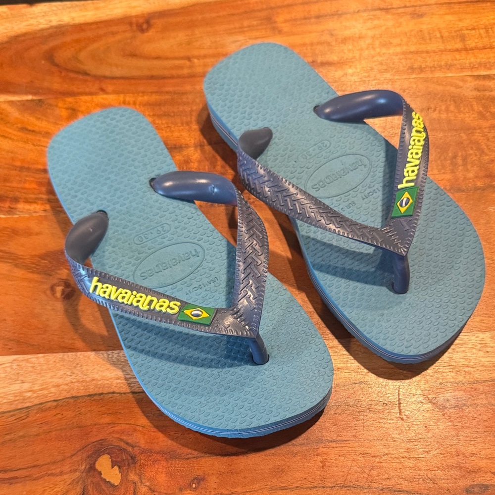 4/$15 Havaianas Kids Brazil Aqua Blue Flip Flops Size Children’s- 13c-1y